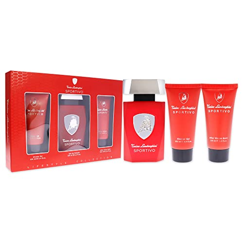 Tonino Lamborghini Lamborghini Sportivo Men 3 Pc Gift Set 4.2oz EDT Spray, 3.4oz After Shave Balm, 3.4oz Shower Gel