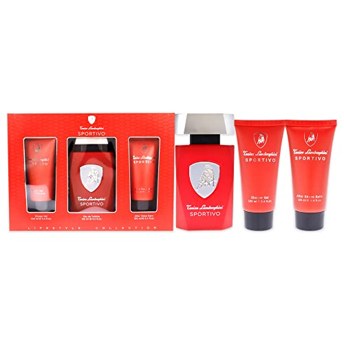 Tonino Lamborghini Lamborghini Sportivo Men 3 Pc Gift Set 4.2oz EDT Spray, 3.4oz After Shave Balm, 3.4oz Shower Gel