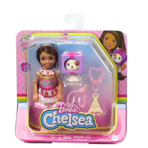 Barbie Club Chelsea Dress-Up Doll (6-inch Blonde) in Burger Costume with Pet and Accessories'