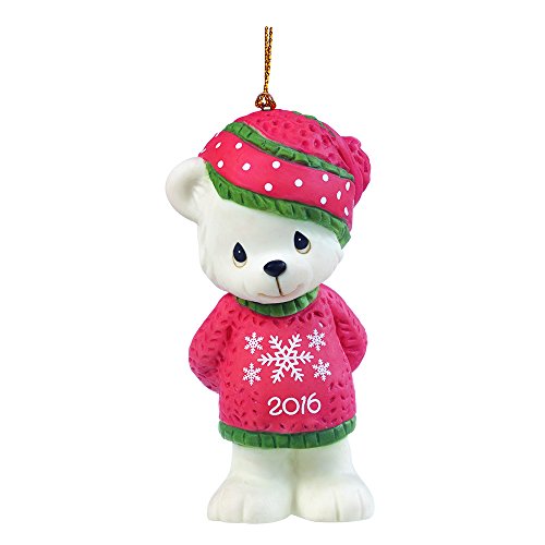 Precious Moments, Beary Cozy Christmas”, Dated 2016, Bisque Porcelain Ornament, 161007, Red