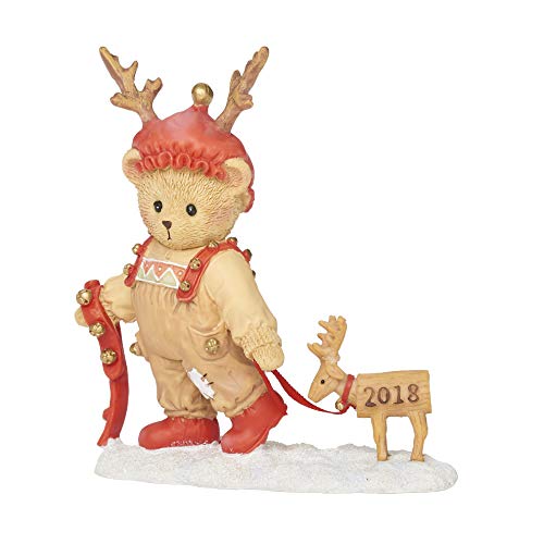 Roman Cherished Teddies, 2018 Annual Ryan Teddie with Deer Figure, 4.25" H, Resin and Wollastonite, Durable, Collectible Decoration, Decorative