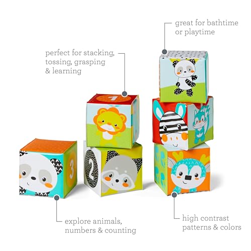 Infantino Colors & Numbers Bath Blocks - 6 Soft Blocks for Bath or Playtime, Adorable Animals, Numbers, Colors and Patterns, Fun to Stack, Toss, Grasp and Learn, for Babies and Toddlers, 0M+