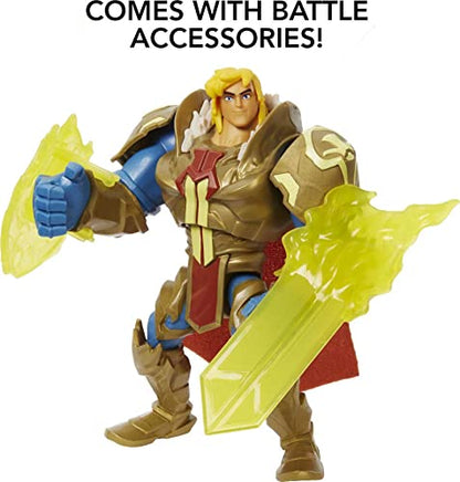 He-Man and the Masters of the Universe He-Man Action Figure in Grayskull Armor with Power Attack Move & 2 Accessories Inspired by MOTU Netflix Animated Series, 5.5-in Collectible Toy for Kids Ages 4+