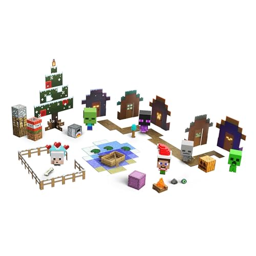 Mattel Minecraft Mob Head Minis Advent Calendar Featuring Pixelated Video-Game Character Figures with Giant Heads, Collectible Toy Gift for Fans Ages 6 Years & Older