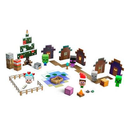 Mattel Minecraft Mob Head Minis Advent Calendar Featuring Pixelated Video-Game Character Figures with Giant Heads, Collectible Toy Gift for Fans Ages 6 Years & Older