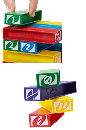 Mattel Games UNO StackoGame for Kids and Family with 45 Colored Stacking Blocks, Loading Tray and Instructions, Makes a Great Gift for 7 Year Olds and Up (43535)