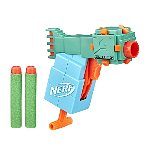 NERF MicroShots Minecraft Guardian Mini Blaster, Minecraft Guardian Mob Design, Includes 2 Official Elite Darts, Priming Handle