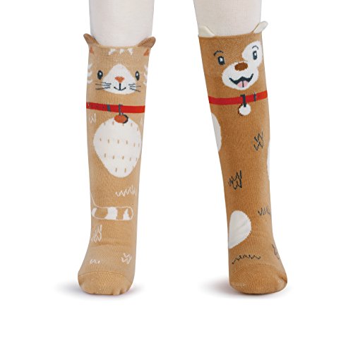 DEMDACO Cat and Dog Child's 18-36 Months Stretch Cotton Knee High Socks & Book Gift Set