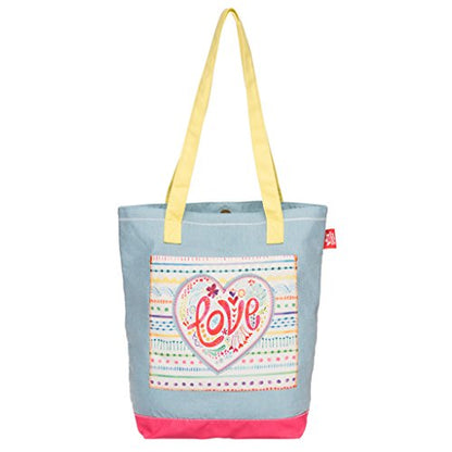 Love Blue Chambray 14 x 14 Inch Shoulder Tote Bag with Magnetic Closure