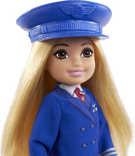 Barbie Chelsea Can Be Playset with Blonde Chelsea Pilot Doll (6-in), Luggage, Headset, Cockpit Wheel, Mini Plane, Glasses, Great Gift for Ages 3 Years Old & Up