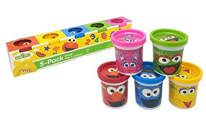 Sesame Street Modeling Dough, 5-Pack, 3oz Cans, Assorted Colors, Elmo, Cookie Monster, Big Bird, Oscar the Grouch, Abby Cadabby, Non-Toxic, Ages 3 and Up