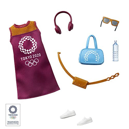 Barbie Storytelling Fashion Pack of Doll Clothes Inspired by The Olympic Games Tokyo 2020: Dress with 6 Accessories Dolls, Gift for 3 to 8 Year Olds