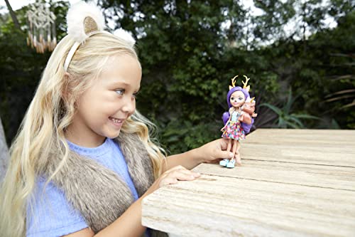 Mattel Enchantimals Danessa Deer Doll & Sprint Figure, 6-inch small doll, with long purple hair in pigtails, animal ears, antlers and tail, removable skirt, shrug and shoes, Gift for 3 to 8 Year Olds