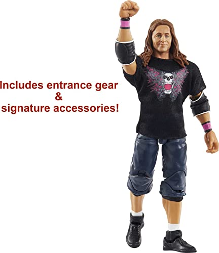 Mattel Bret “Hit Man” Hart WrestleMania Action Figure with entrance shirt & Vince McMahon Build-A-Figure Pieces, 6-in Posable Collectible Gift for Fans Ages 8 Years Old & Up