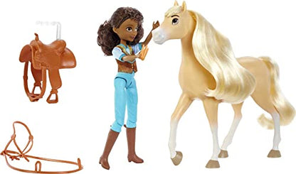 Spirit Pru Doll (7 in) with 7 Movable Joints, Fashion Top, Treats, Brush & Chica Linda Horse (8 in) with Soft Mane & Tail, Great Gift for Ages 3 Years Old & Up