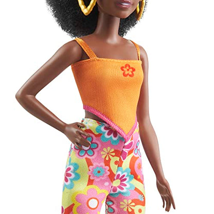 Barbie Fashionistas Doll #198 with Petite Body, Curly Black Hair, Retro Floral Clothes & Accessories