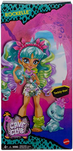Cave Club Rockelle Doll (8 – 10-inch, Teal Hair) Poseable Prehistoric Fashion Doll with Dinosaur Pet and Accessories, Gift for 4 Year Olds and Up [Amazon Exclusive]