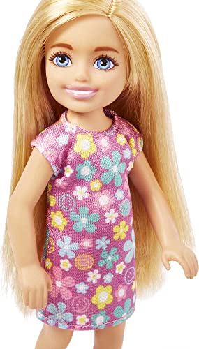 Barbie Chelsea Doll (Red Hair) Wearing Bumblebee & Flower-Print Dress and Blue Sandals