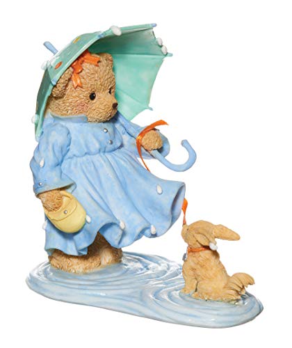 Roman Cherished Teddies, Jeanne Spring Showers Figure, 4" H, Resin and Wollastonite, Durable, Collectible Decoration, Decorative, Home Decor