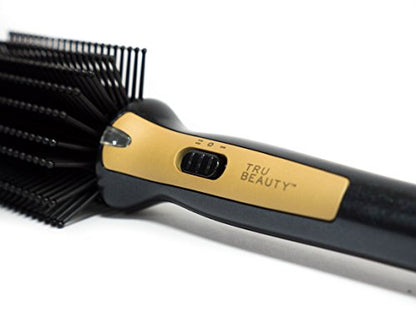 Tru Beauty 2-in-1 Hot Styling Brush, Ionic Tourmaline Barrel, 2 Heat Settings, Swivel Cord - Black/Gold