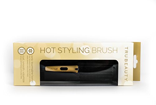 Tru Beauty 2-in-1 Hot Styling Brush, Ionic Tourmaline Barrel, 2 Heat Settings, Swivel Cord - Black/Gold