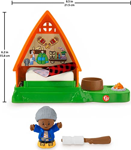 Fisher-Price Little People Toddler Playset Cabin With Camper Figure Plus Campfire Light And Sounds For Pretend Play Ages 1+ Years