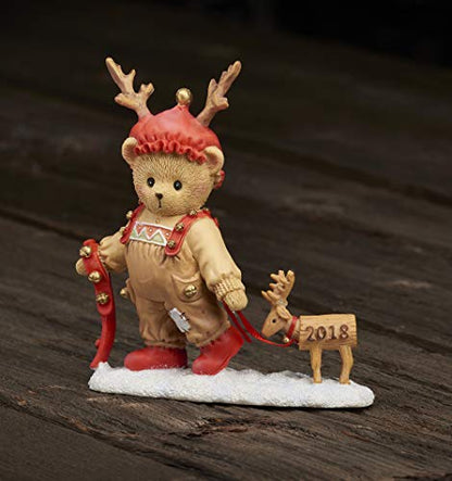 Roman Cherished Teddies, 2018 Annual Ryan Teddie with Deer Figure, 4.25" H, Resin and Wollastonite, Durable, Collectible Decoration, Decorative