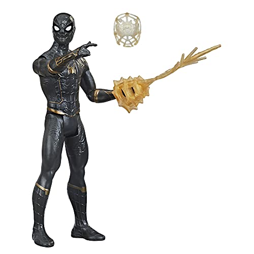 Spider-Man Marvel 6-Inch Mystery Web Gear Black and Gold Suit Action Figure, Includes Mystery Web Gear Armor Accessory and Character Accessory, Ages 4 and Up