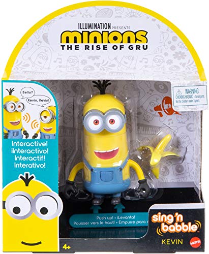 Minions: The Rise of Gru Sing ‘N Babble Kevin Interactive Action Figure, Talking Character Toy with 25 Plus Talking & Laughing Sounds 4-in Tall, Kids Gift Ages 4 Years & Older