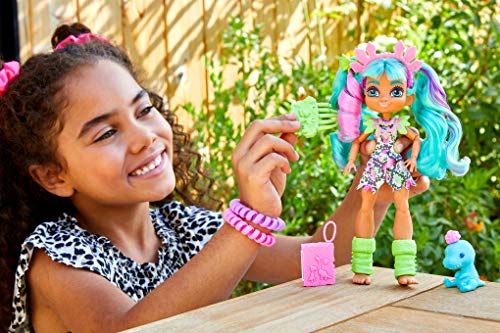 Cave Club Rockelle Doll (8 – 10-inch, Teal Hair) Poseable Prehistoric Fashion Doll with Dinosaur Pet and Accessories, Gift for 4 Year Olds and Up [Amazon Exclusive]