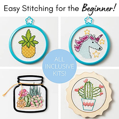 Bucilla 47908E My 1st Stitch Counted Cross Stitch Kit, 4", Terrarium Cactus