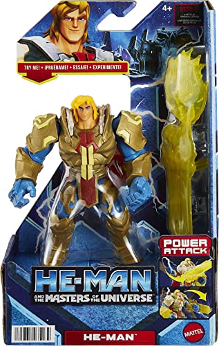 He-Man and the Masters of the Universe He-Man Action Figure in Grayskull Armor with Power Attack Move & 2 Accessories Inspired by MOTU Netflix Animated Series, 5.5-in Collectible Toy for Kids Ages 4+