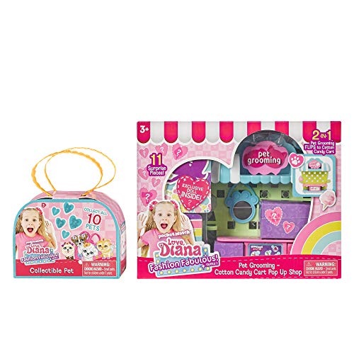 Love, Diana, Kids Diana Show, Fashion Fabulous Doll with 2-in-1 Pet Grooming and Cotton Candy Pop-Up Shop, Surprise Play Pieces with Adorable Complementary Pet and Pet Accessories, Ages 3+