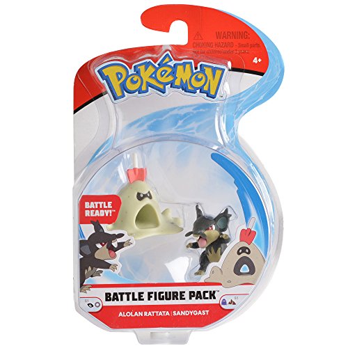 Pokemon 2 Inch Battle Action Figure 2-Pack, includes 2" Alolan Rattata and 2" Sandygast