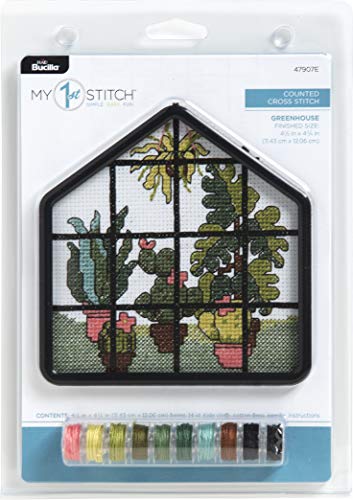 Bucilla 47907E My 1st Stitch Counted Cross Stitch Kit, 4", Greenhouse