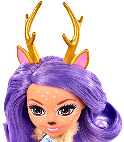 Mattel Enchantimals Danessa Deer Doll & Sprint Figure, 6-inch small doll, with long purple hair in pigtails, animal ears, antlers and tail, removable skirt, shrug and shoes, Gift for 3 to 8 Year Olds