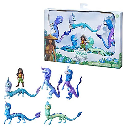 Disney Princess Raya and The Last Dragon Sisu Family Pack, Includes 5 Dragon Toys and Raya Doll, Toys for Kids 3 and Up