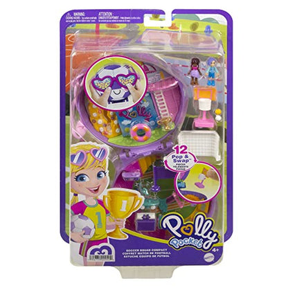 Polly Pocket Compact Playset, Soccer Squad with 2 Micro Dolls & Accessories, Travel Toys with Surprise Reveals