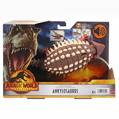 Jurassic World Dominion Roar Strikers Ankylosaurus Dinosaur Action Figure with Roaring Sound and Attack Action, Toy Gift Physical & Digital Play