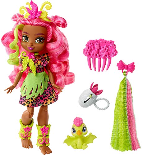 Cave Club Fernessa Doll (8 – 10-inch, Pink Hair) Poseable Prehistoric Fashion Doll with Dinosaur Pet and Accessories, Gift for 4 Year Olds and Up [Amazon Exclusive]