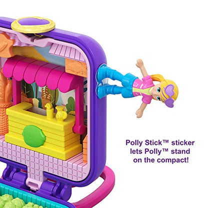 Polly Pocket Tiny Pocket Places Polly Farmer's Market Compact with Removable Lemonade Stand, Photo Customization, Reveals, Micro Polly Doll and Sticker Sheet