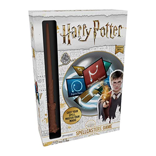 Harry Potter Spellcasters-A Charade Game with A Magical Spin - Cast Your Spell and Master Your Magic - Includes Spellcaster Wand (Replica of Harry Potter's Wand), 32 Spell and 32 Spellcaster Cards