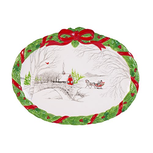 Fitz and Floyd Vintage Holiday Serving Platter Tray, Standard, Multicolored