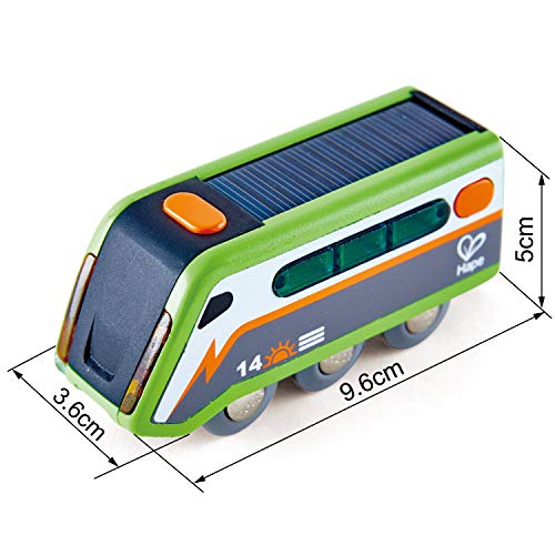 Hape Solar Powered Train | Multi-Colored Train Engine Toy, Railway Track Accessory, Solar Panel Powers Lights, Includes Electricity Level Indicator, Sustainable Play for Kids