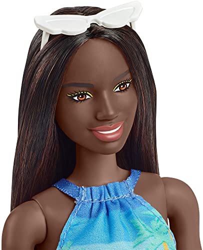 Barbie Loves The Ocean Beach-Themed Doll (11.5-inch Brunette), Made from Recycled Plastics, Wearing Fashion & Accessories, Gift for 3 to 7 Year Olds