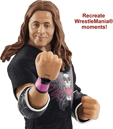 Mattel Bret “Hit Man” Hart WrestleMania Action Figure with entrance shirt & Vince McMahon Build-A-Figure Pieces, 6-in Posable Collectible Gift for Fans Ages 8 Years Old & Up