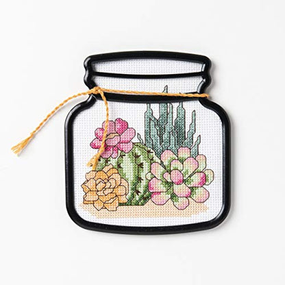 Bucilla 47908E My 1st Stitch Counted Cross Stitch Kit, 4", Terrarium Cactus