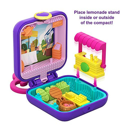 Polly Pocket Tiny Pocket Places Polly Farmer's Market Compact with Removable Lemonade Stand, Photo Customization, Reveals, Micro Polly Doll and Sticker Sheet
