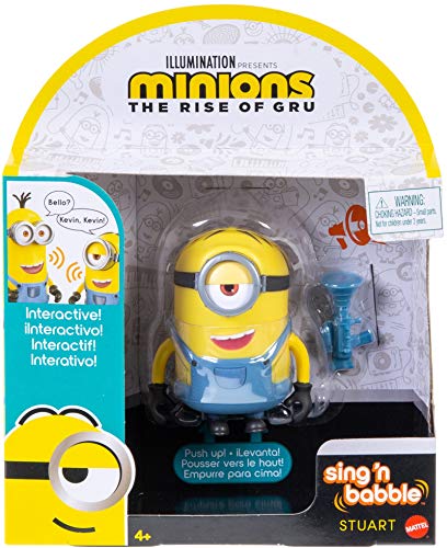 Minions: The Rise of Gru Sing ‘N Babble Stuart Interactive Action Figure, Talking Character Toy with 25 Plus Talking & Laughing Sounds 4-in Tall, Kids Gift Ages 4 Years & Older