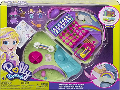 Polly Pocket Rainbow Dream Wearable Purse Compact with 8 Fun Features, Micro Polly and Shani Dolls, 2 Accessories and Sticker Sheet; for Ages 4 and Up